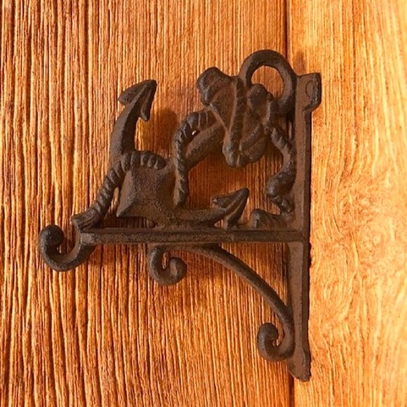 Anchor Plant Hanger Rustic Brown Raw Cast Iron Nautical 7 1/2" tall 0170-09513 R - Picture 1 of 16